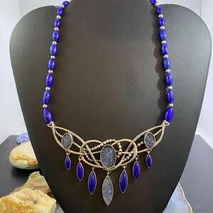 Carolyn Pollack Southwestern Style Sterling Lapis & Druzy Necklace For Women